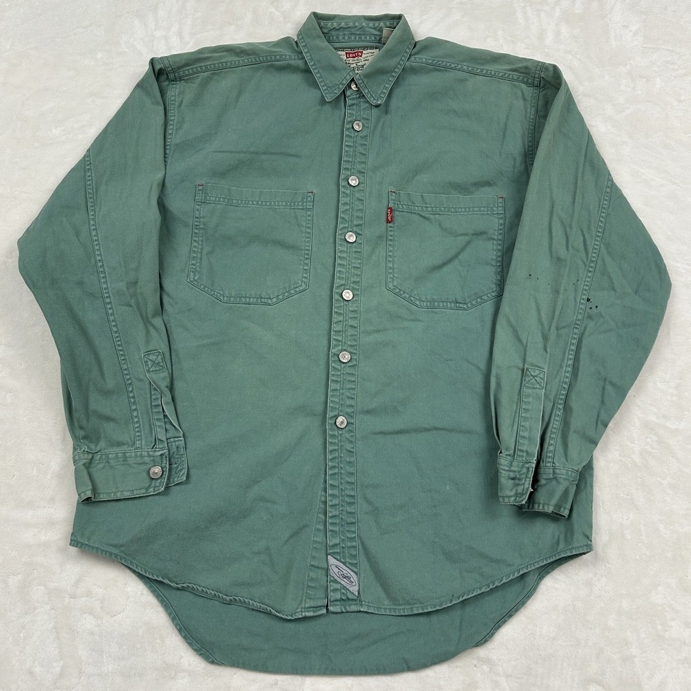 Levi's Button Down Shirt Mens Medium Green Long Sleeve Cotton Twill Vintage